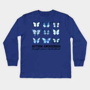 In April We Wear Blue Butterfly Autism Kids Long Sleeve T-Shirt